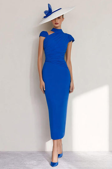 Robe Bleu Royal Dos Nu Fourreau Mousseline De Soie Mère de la Mariée